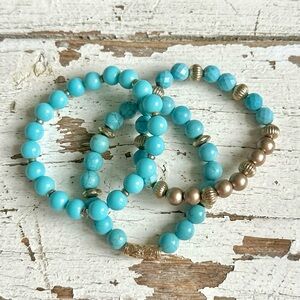 Elegant Turquoise Dyed Howlite and Gold tone Beaded Bracelets